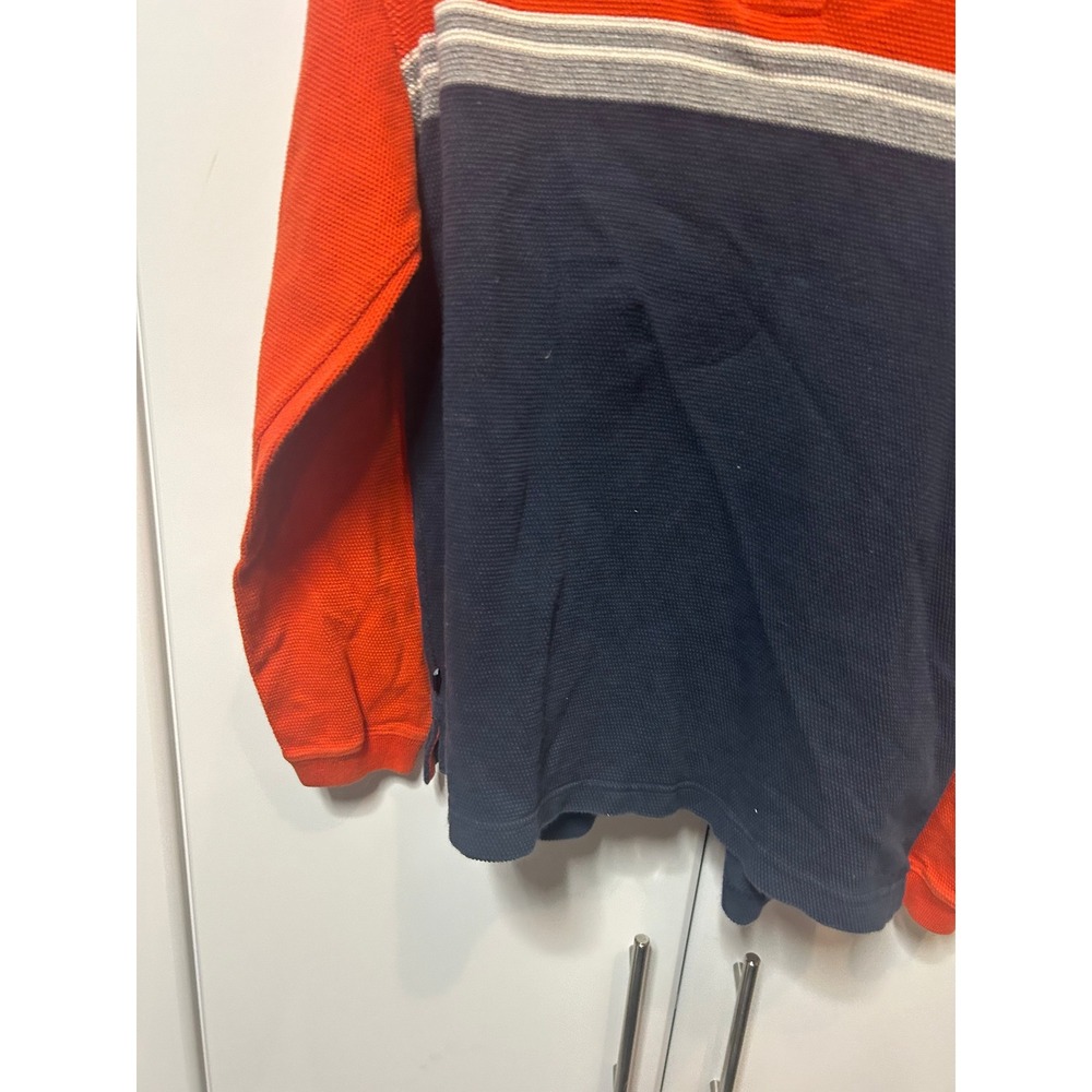 Gap Mens XS Long Sleeve Pique Polo Shirt Orange Navy Blue Colorblock Cotton - Picture 3 of 16